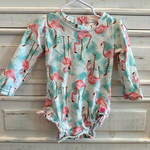 Ruffle Butts Flamingo Long Sleeve Baby Swimsuit